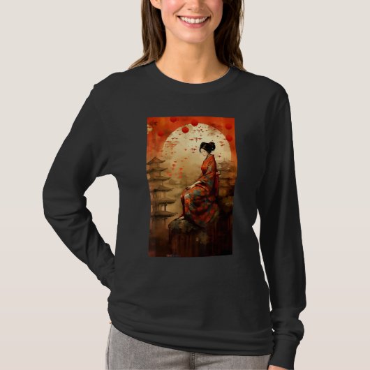日本の寺院 花魁 スピリチュアリティー Tシャツ (正面)