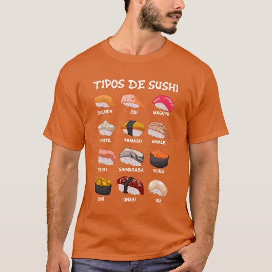 日本の寿司料理 漫画 アニメ ファミリー Tシャツ (正面)