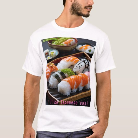 「日本の寿司:至福のひととき(Japanese Sushi: A Moment of Bliss)」 Tシャツ (正面)