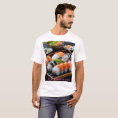「日本の寿司:至福のひととき(Japanese Sushi: A Moment of Bliss)」 Tシャツ (正面フル)