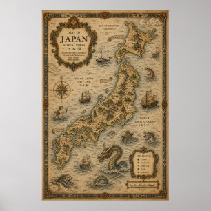 日本の封建時代の歴史地図 ポスター