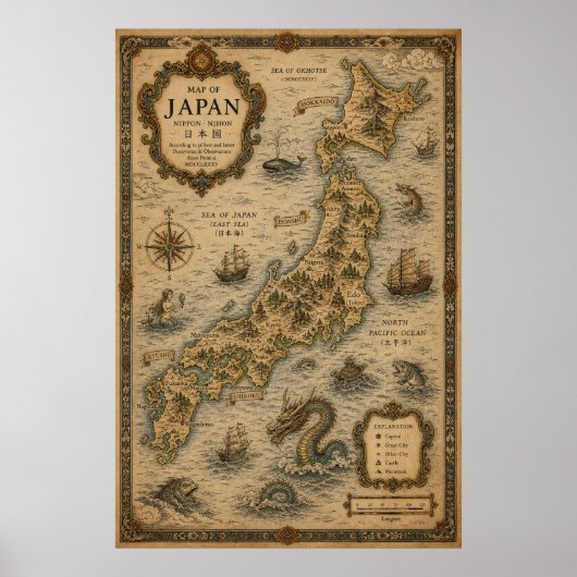 日本の封建時代の歴史地図 ポスター (正面)