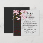 日本の屏風とピンクの花びら ウェディング招待状 招待状 (正面/裏面)