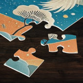 日本の山と紅葉の松に立つツル ジグソーパズル