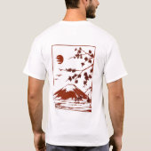 日本の山の夕日桜の花芸術 Tシャツ (裏面)