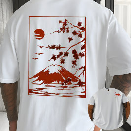日本の山の夕日桜の花芸術 Tシャツ