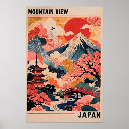 日本の山の風景ポスター、レトロ富士山 ポスター (正面)