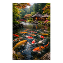 日本の庭園と鯉の池 - フォトグラフィックイメージ