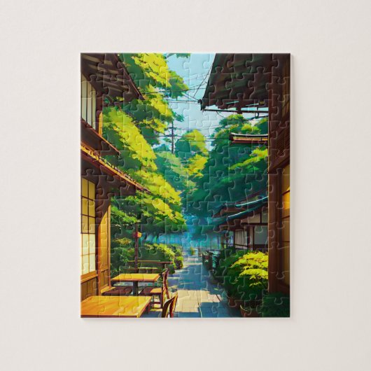 日本の庭園のアウトドアカフェ ジグソーパズル (縦)