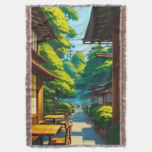 日本の庭園のアウトドアカフェ スローブランケット (正面縦)