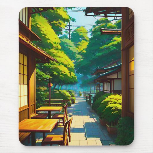 日本の庭園のアウトドアカフェ マウスパッド (正面)
