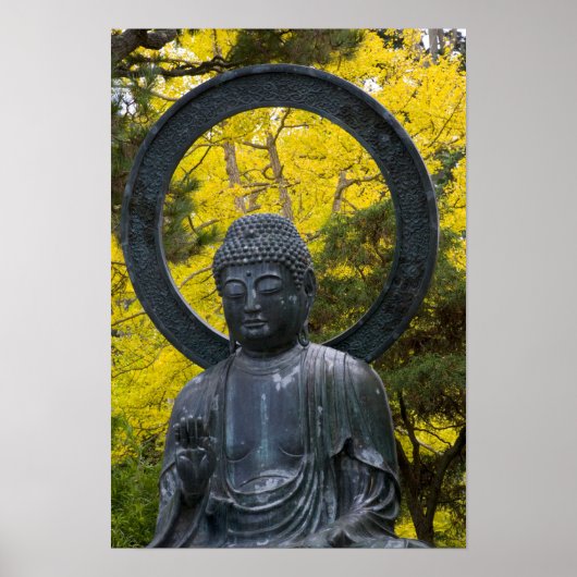 日本の庭園の黄金の仏像 ポスター (正面)