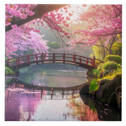 日本の庭園、桜の季節。 タイル (正面)