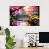 日本の庭園、桜の季節。 ポスター (ホームオフィス)