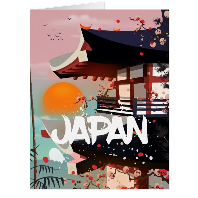 日本の建物と夕日 ポスター (正面)