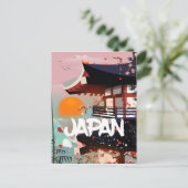 日本の建物と夕日 ポスター ポストカード (スタンド正面)