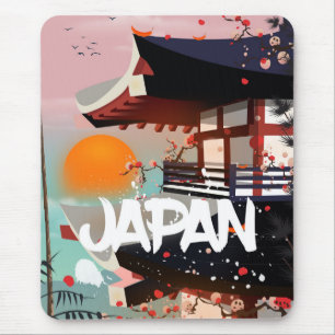 日本の建物と夕日 ポスター マウスパッド