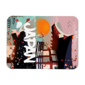 日本の建物と夕日 ポスター マグネット (横)