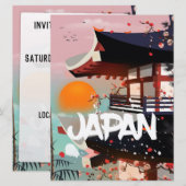 日本の建物と夕日 ポスター 招待状 (正面/裏面)