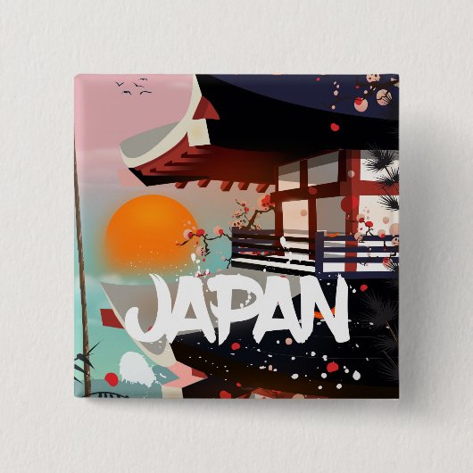 日本の建物と夕日 ポスター 缶バッジ (正面)