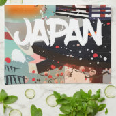 日本の建物 夕陽 ポスター キッチンタオル (折り畳み)