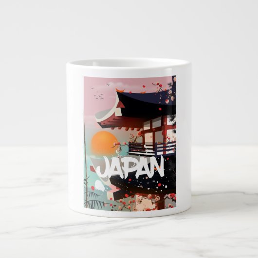 日本の建物 夕陽 ポスター ジャンボコーヒーマグカップ (正面)