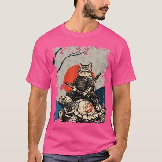 日本の忍者アートと日本のサムライ猫亀 f tシャツ (正面)