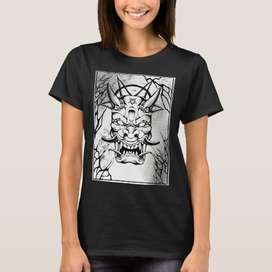 日本の悪霊 デビル ゴス 五芒星 デーモンヘッド ゴシック Tシャツ (正面)