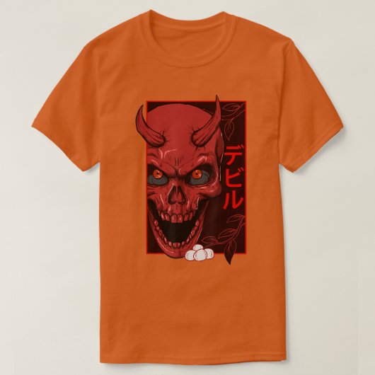 日本の悪魔アート顔 スカルデビル 鬼 原宿風 Tシャツ (デザイン正面)