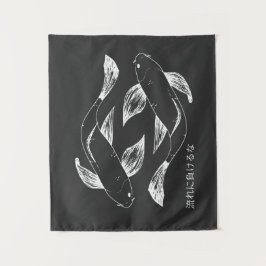 日本の手描きスタイルの鯉の魚のミニマルデザイン タペストリー