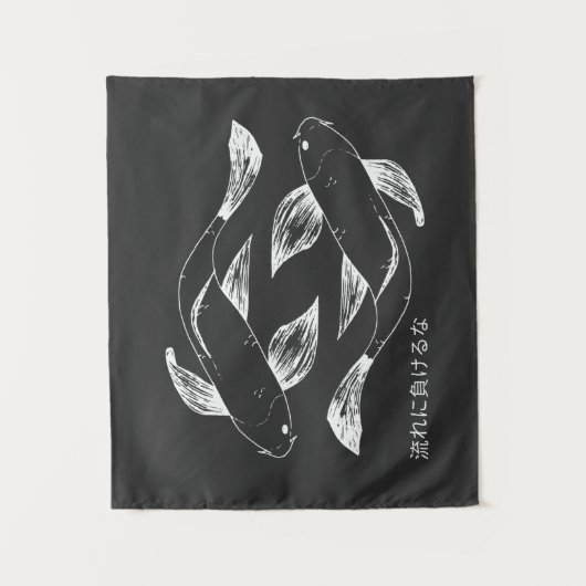 日本の手描きスタイルの鯉の魚のミニマルデザイン タペストリー (正面)