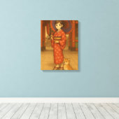 日本の散策 – 着物ガールと芝犬アートプリント キャンバスプリント (インサイチュ (ウッドフロア))