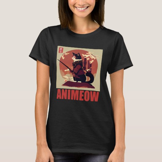 日本の文化のための侍の鎧のすごい猫 Tシャツ (正面)