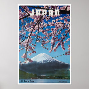 日本の旅行ポスター 富士山 桜のプリント ポスター