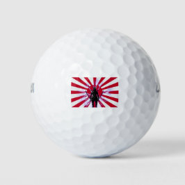 日本の旗と旭日旗の侍の武士 ゴルフボール