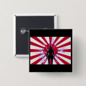 日本の旗と旭日旗の侍の武士 缶バッジ (正面&裏面)