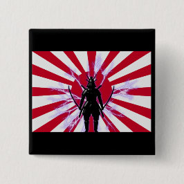 日本の旗と旭日旗の侍の武士 缶バッジ