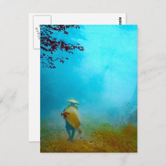 日本の日本の霧の中の旅人ヴィンテージ ポストカード (正面/裏面)