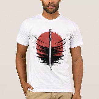 日本の旭日旗のサムライ・カタナTシャツ Tシャツ