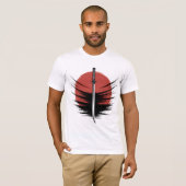 日本の旭日旗のサムライ・カタナTシャツ Tシャツ (正面フル)