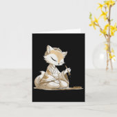 日本の書道愛好家のための素敵なキツネコスチューム カード (黄色い花)