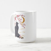 日本の月見庭園の黒猫 コーヒーマグカップ (正面左)