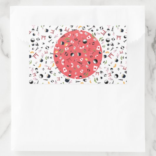 日本の有名なアイコンを持つ日本国旗 長方形シール (バッグ)