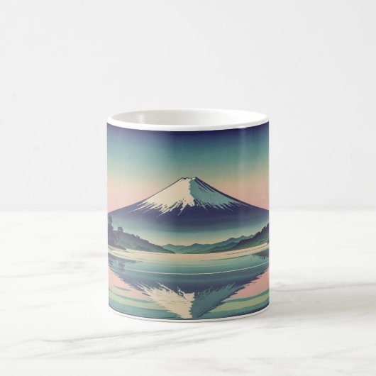日本の朝焼けの富士山と河口湖の風景が楽しめるアートマグカップ コーヒーマグカップ (中央)