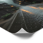 日本の村の霧の朝 ポスター (角)