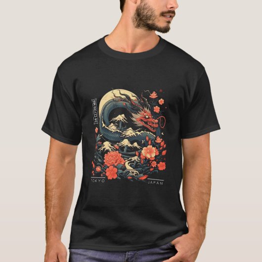 日本の東京ドラゴン アジアン タトゥー 80年代スタイル Tシャツ (正面)