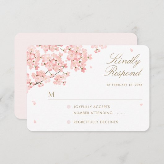 日本の桜さくらんぼの花結婚咲き 出欠カード (正面/裏面)