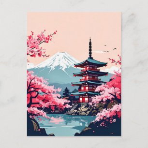 日本の桜と富士山の塔 ポストカード