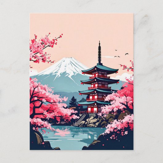日本の桜と富士山の塔 ポストカード (正面)