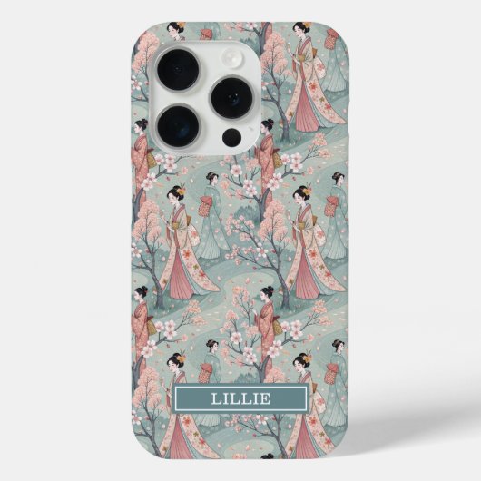 日本の桜と芸者パターンのモノグラム Case-Mate iPhoneケース (裏面)